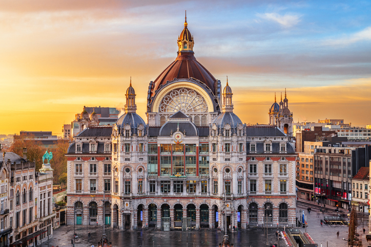 Antwerp, Belgium cityscape at Central Railway Station