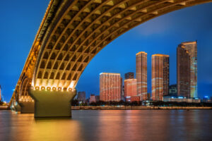 The Orange Island Bridge connecting the city center and Orange Island, Changsha, China.