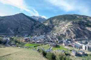 Soldeu Cityscape of Canillo in spring. Canillo, Andorra