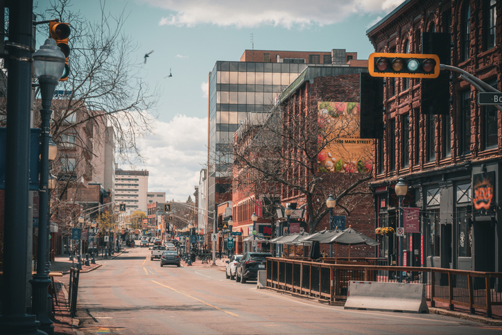 A tranquil city street scene in downtown Moncton.