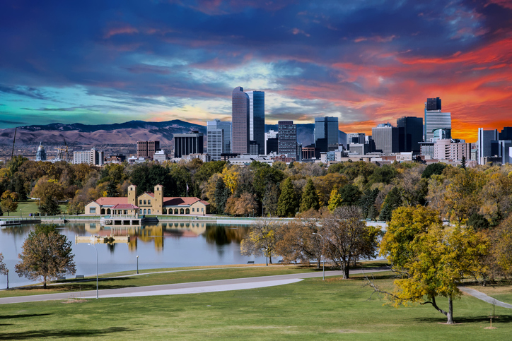 Trees And Buildings Against Sky During Sunset in Denver, United States