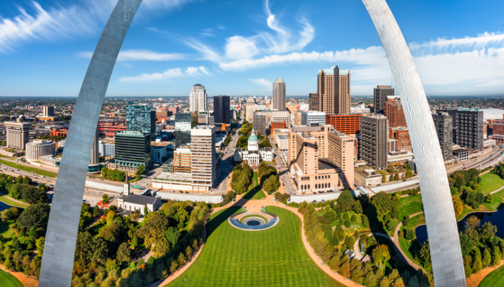 Aerial panorama of St. Louis, Missouri skyline