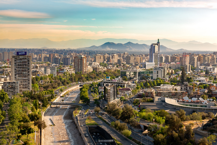 Elevated view of downtown and Providencia district at Santiago de Chile