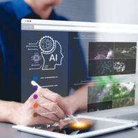 AI image creation technology. Person using digital pen and tablet to AI software to generate images, screen visual, AI Prompt, Image generated by artificial intelligence. photo, creativity art picture