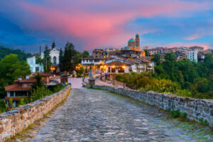Veliko Tarnovo Veliko Tarnovo, Bulgaria: Tsarevets old town in historical city Veliko Tarnovo, former bulgarian capital, at sunset