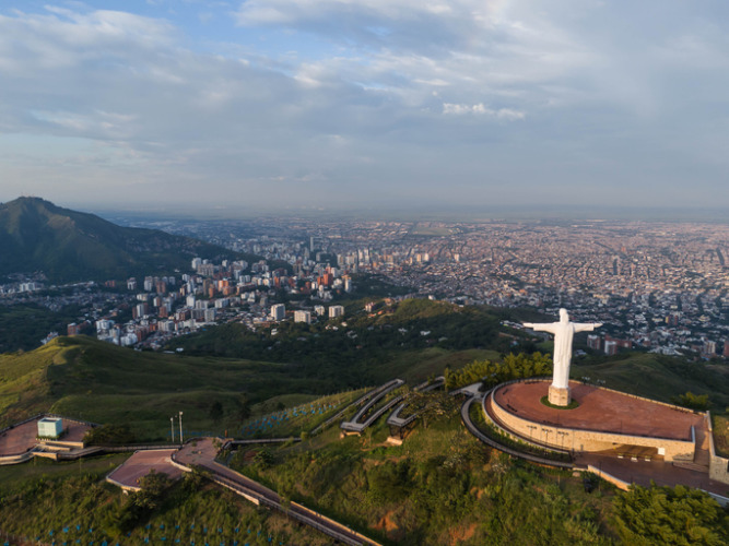 Cristo Rey statue, overlooking city of Cali, Colombia from a hill