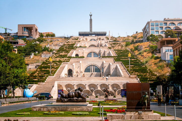 Horizontal photograph of Cascade Complex, in Yerevan, Armenia on a a sunny day. Ideal for travel brochure, magazine cover, poster.