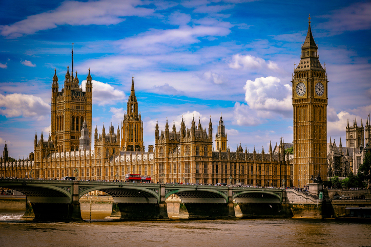 Houses of Parliament and Big Ben with Westminster Bridge, London, England