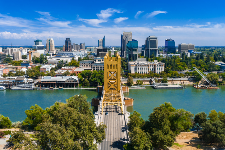 Aerial View of Sacramento with Tower Bridge and State Capitol