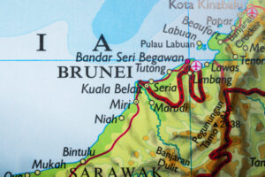 Detailed Brunei map with Sarawak region and cities..