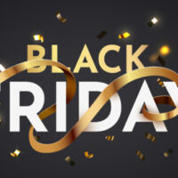 Black Friday sale banner with ribbon. Vector illustration