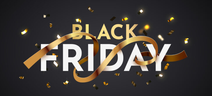 Black Friday sale banner with ribbon. Vector illustration