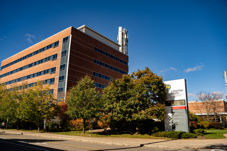 View of Lakeridge Health hospital building in Oshawa.