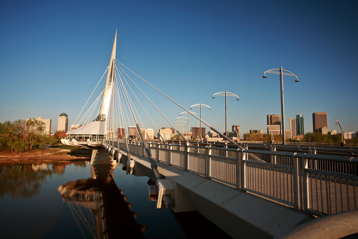 Unique walkway bridge over the Red River in Winnipeg