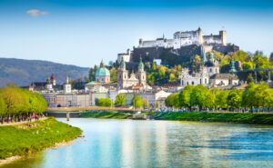 Historic town of Salzburg with Salzach river in summer, Austria