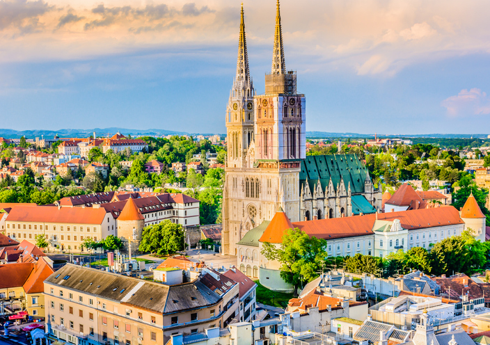 Aerial view on cathedral in Zagreb city, capital town of Croatia
