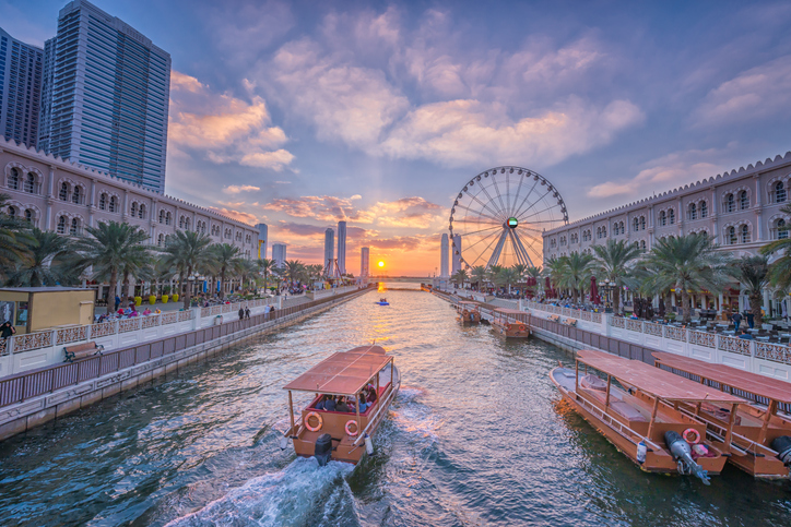 Eye of the Emirates - Ferris wheel in Al Qasba - Shajah at sunset