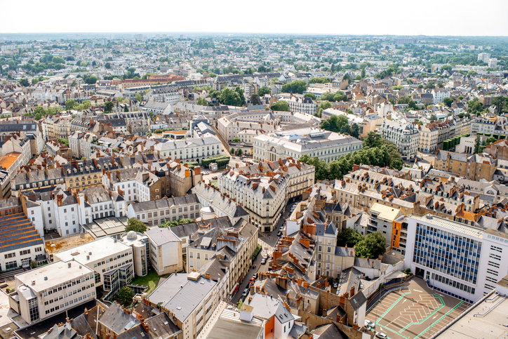 Aerial view on Nantes city in France