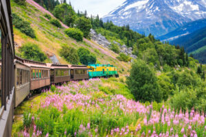 Skagway Skagway, Alaska. The scenic White Pass and Yukon Route Railroad.