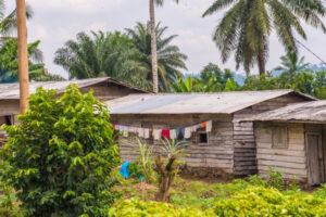 Kribi Clothes get dried on the rope near a cabin in jungle