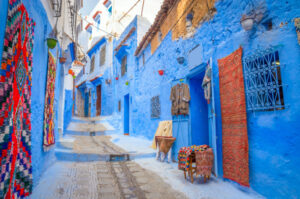 Beautiful street of blue medina in city Chefchaouen, Morocco, Africa