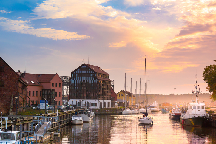 Sunset in the Klaipeda port, Lithuania.