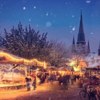 Illuminated snowy Christmas market