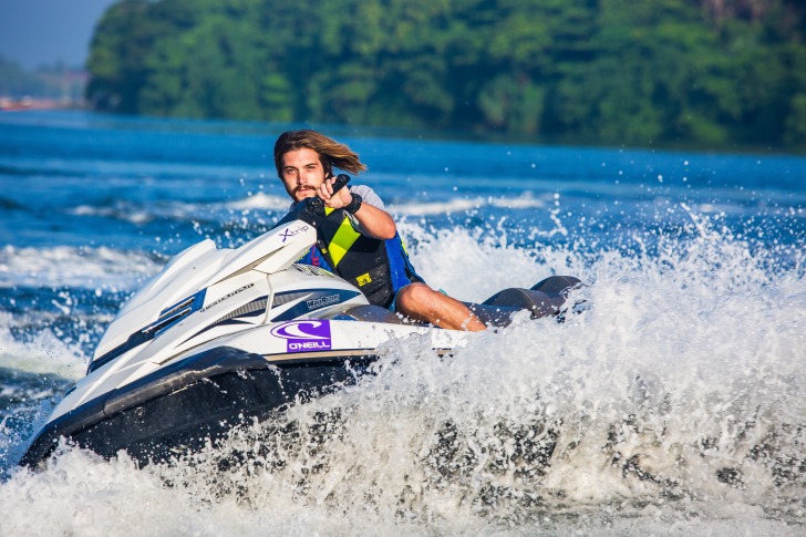 Man riding waterbike