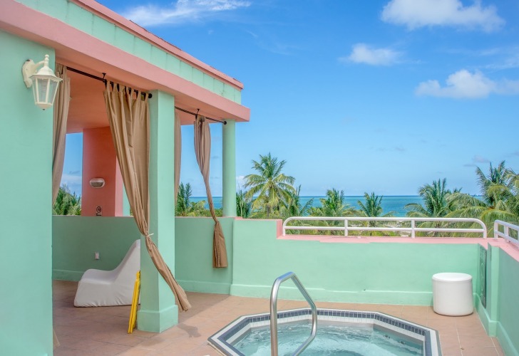 A hotel room with a sea view