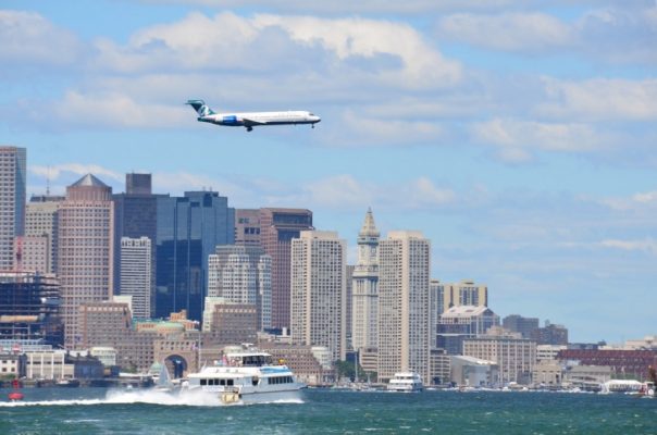 Plane above the city