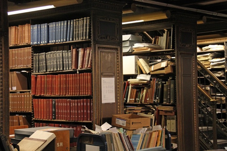 Bookshelves in the library