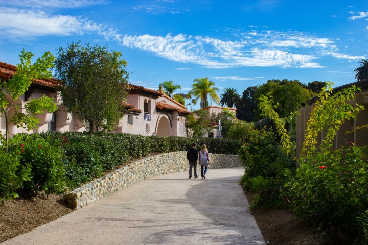 Couple walking through the park