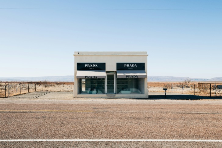 Prada Marfa, a permanent sculptural art installation located in the desert near Valentine, Texas