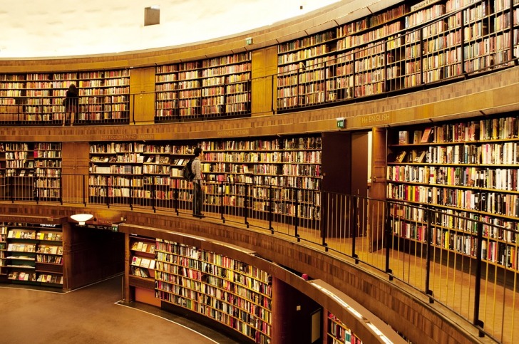 Bookshelves in the library