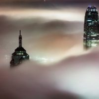 Foggy skyscrapers in Hong Kong