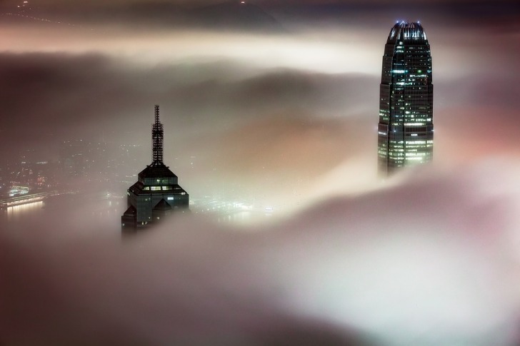 Foggy skyscrapers in Hong Kong