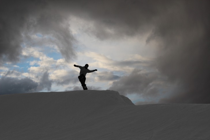 Snowboarding in the evening