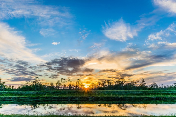 Sunset over a river