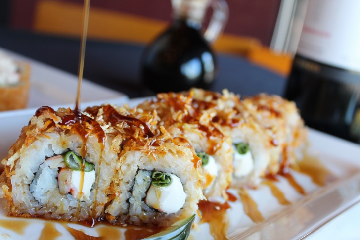 Soy sauce over sushi