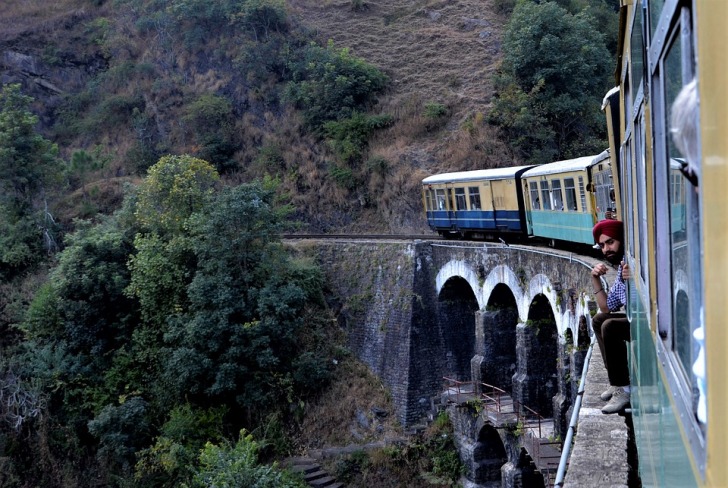 Indian train on the bridge